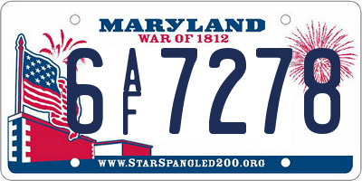 MD license plate 6AF7278