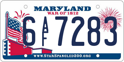 MD license plate 6AF7283
