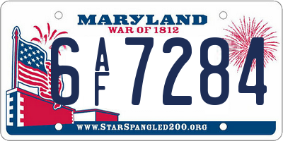MD license plate 6AF7284