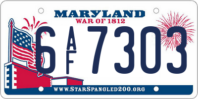 MD license plate 6AF7303