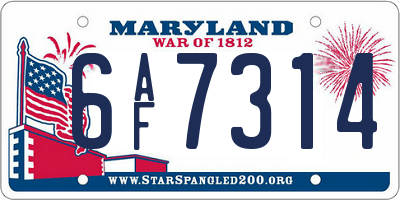 MD license plate 6AF7314