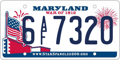 MD license plate 6AF7320