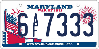 MD license plate 6AF7333