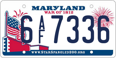 MD license plate 6AF7336