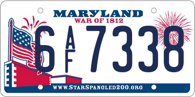 MD license plate 6AF7338