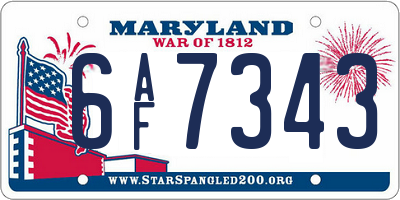 MD license plate 6AF7343