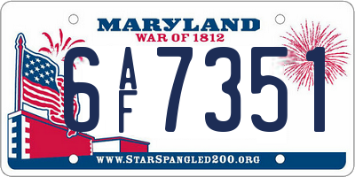 MD license plate 6AF7351