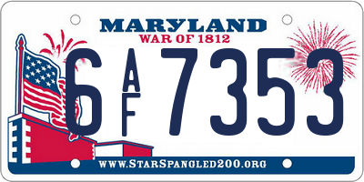 MD license plate 6AF7353