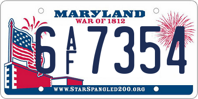 MD license plate 6AF7354