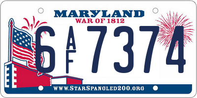MD license plate 6AF7374