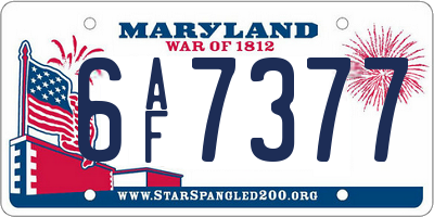 MD license plate 6AF7377