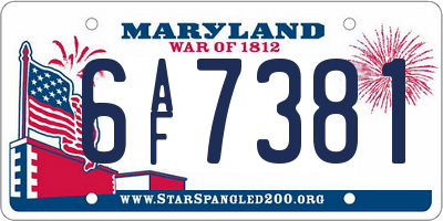 MD license plate 6AF7381