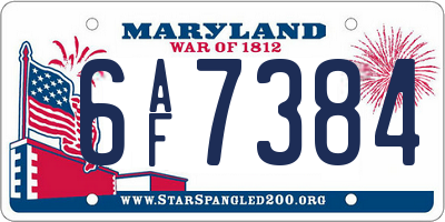MD license plate 6AF7384