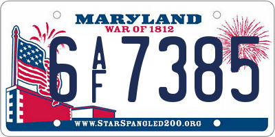 MD license plate 6AF7385