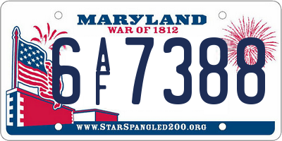 MD license plate 6AF7388