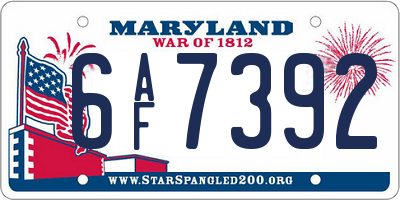 MD license plate 6AF7392
