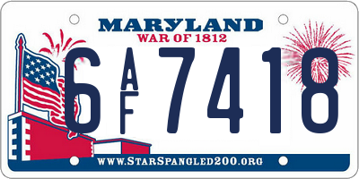 MD license plate 6AF7418