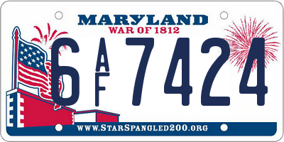 MD license plate 6AF7424