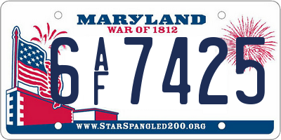 MD license plate 6AF7425