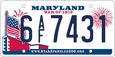 MD license plate 6AF7431