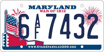 MD license plate 6AF7432