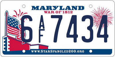 MD license plate 6AF7434