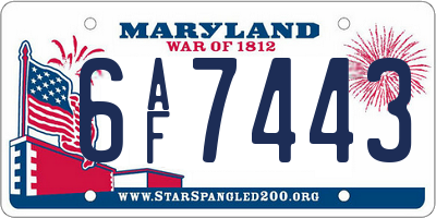 MD license plate 6AF7443