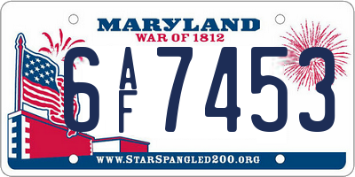 MD license plate 6AF7453
