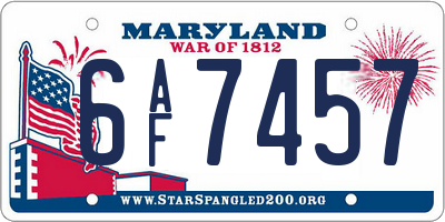 MD license plate 6AF7457