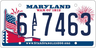 MD license plate 6AF7463