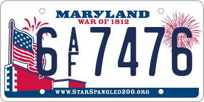 MD license plate 6AF7476