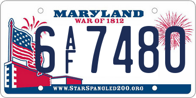 MD license plate 6AF7480