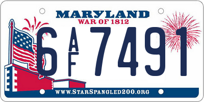 MD license plate 6AF7491