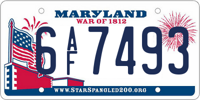 MD license plate 6AF7493
