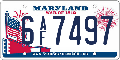 MD license plate 6AF7497