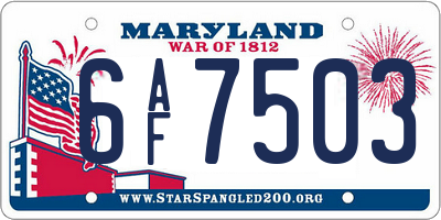 MD license plate 6AF7503