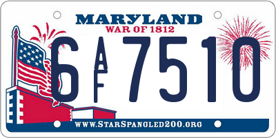 MD license plate 6AF7510