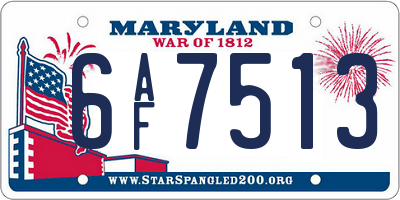 MD license plate 6AF7513