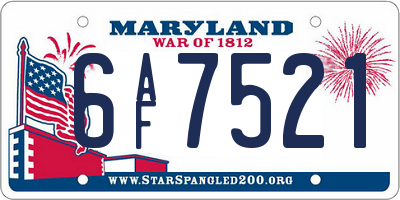 MD license plate 6AF7521