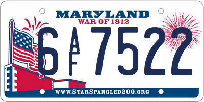 MD license plate 6AF7522