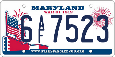 MD license plate 6AF7523