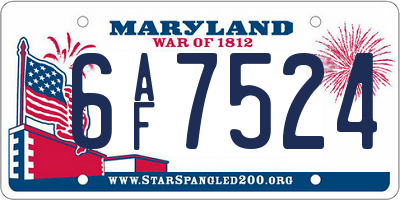 MD license plate 6AF7524