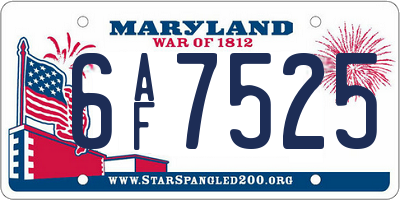 MD license plate 6AF7525