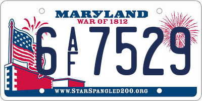 MD license plate 6AF7529