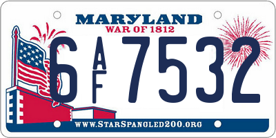 MD license plate 6AF7532
