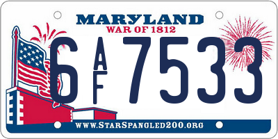 MD license plate 6AF7533