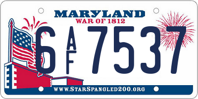 MD license plate 6AF7537