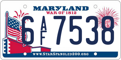 MD license plate 6AF7538