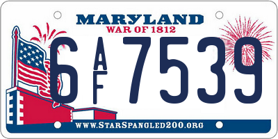 MD license plate 6AF7539