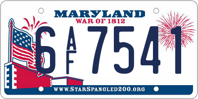 MD license plate 6AF7541